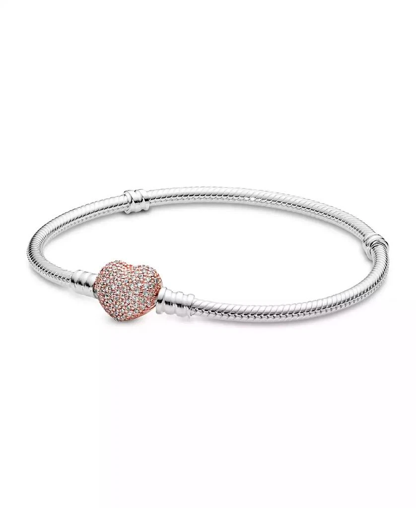 商品PANDORA|Moments Cubic Zirconia Pave Heart Clasp Snake Chain Bracelet,价格¥665,第1张图片