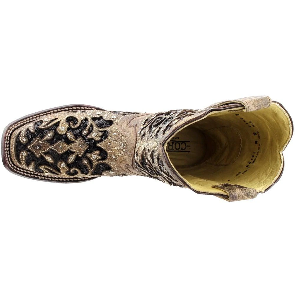 Sequined Tooled-Inlay Square Toe Cowboy Boots 商品