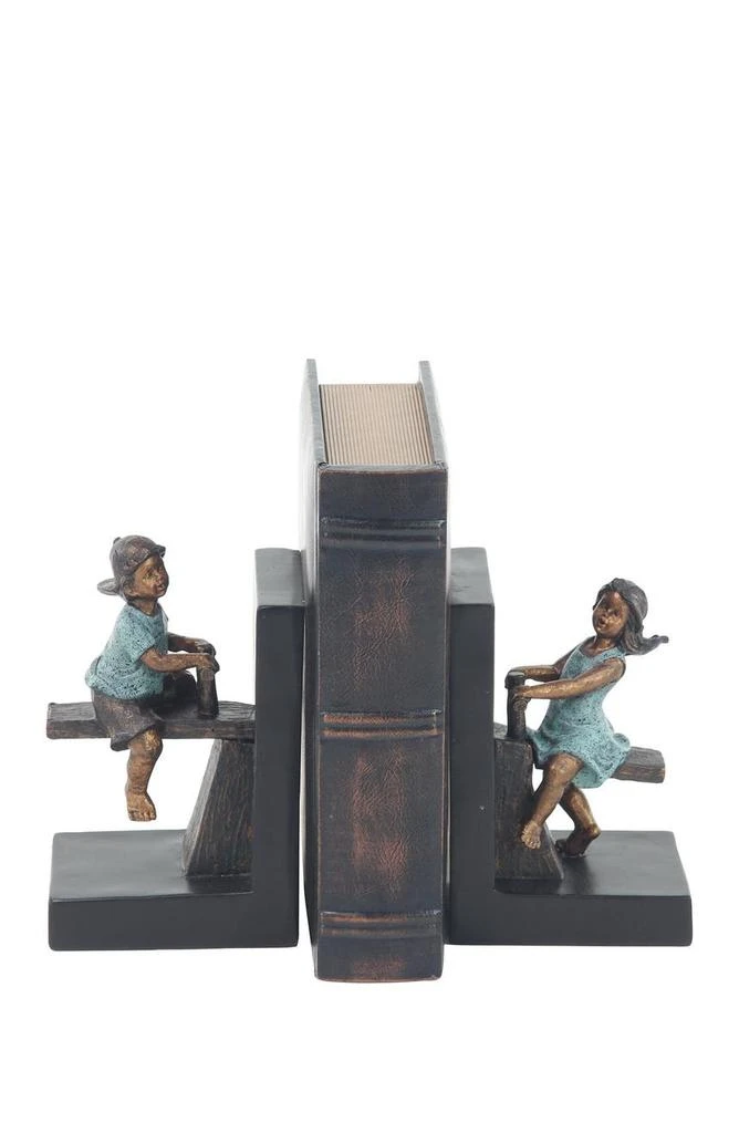 商品WILLOW ROW|Brown Polystone People Bookends with Swing Set - Set of 2,价格¥453,第1张图片