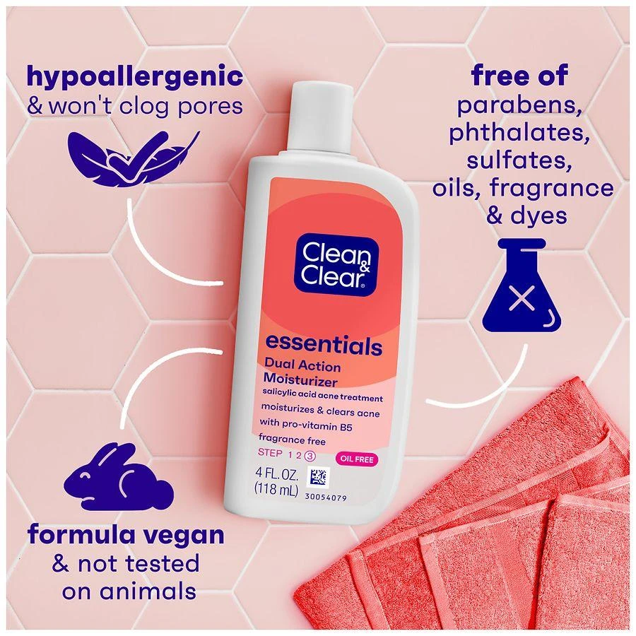 商品Clean & Clear|Essentials Dual Action Oil-Free Facial Moisturizer Salicylic Acid Acne Treatment Fragrance Free,价格¥58,第5张图片详细描述