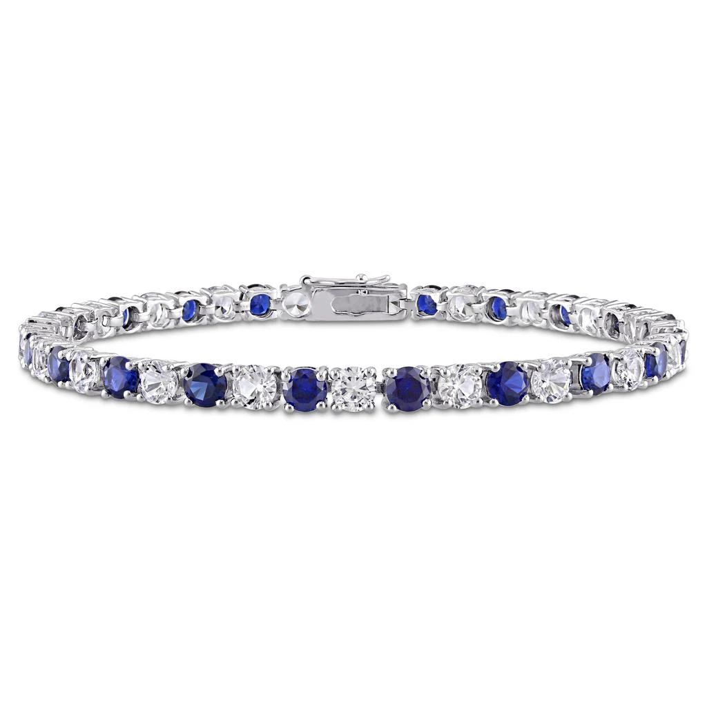 商品Mimi & Max|14 1/4 CT TGW Created Blue and White Sapphire Bracelet in Sterling Silver,价格¥520,第1张图片