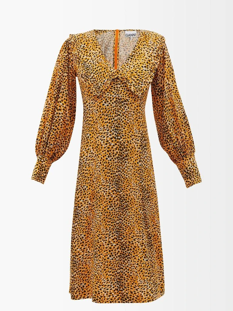 商品Ganni|Chelsea-collar cheetah-print crepe dress,价格¥705,第1张图片