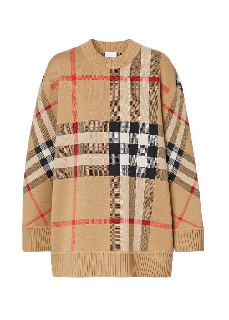 商品Burberry|Check technical wool jacquard sweater,价格¥6047,第1张图片
