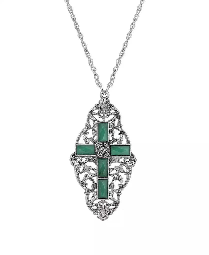 商品Symbols of Faith|Pewter Green Stone Cross Necklace,价格¥510,第1张图片