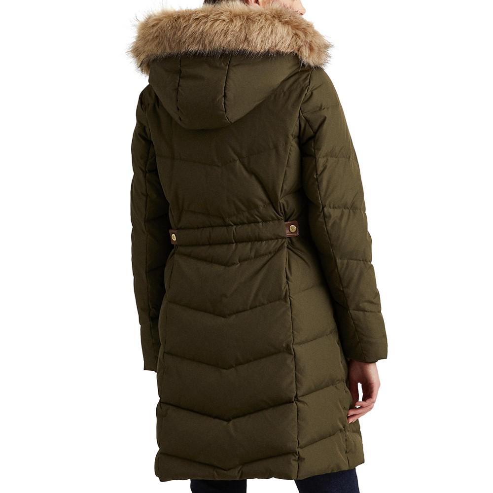 Women's Petite Faux-Fur-Trim Hooded Down Puffer Coat, Created for Macy's商品第2张图片规格展示