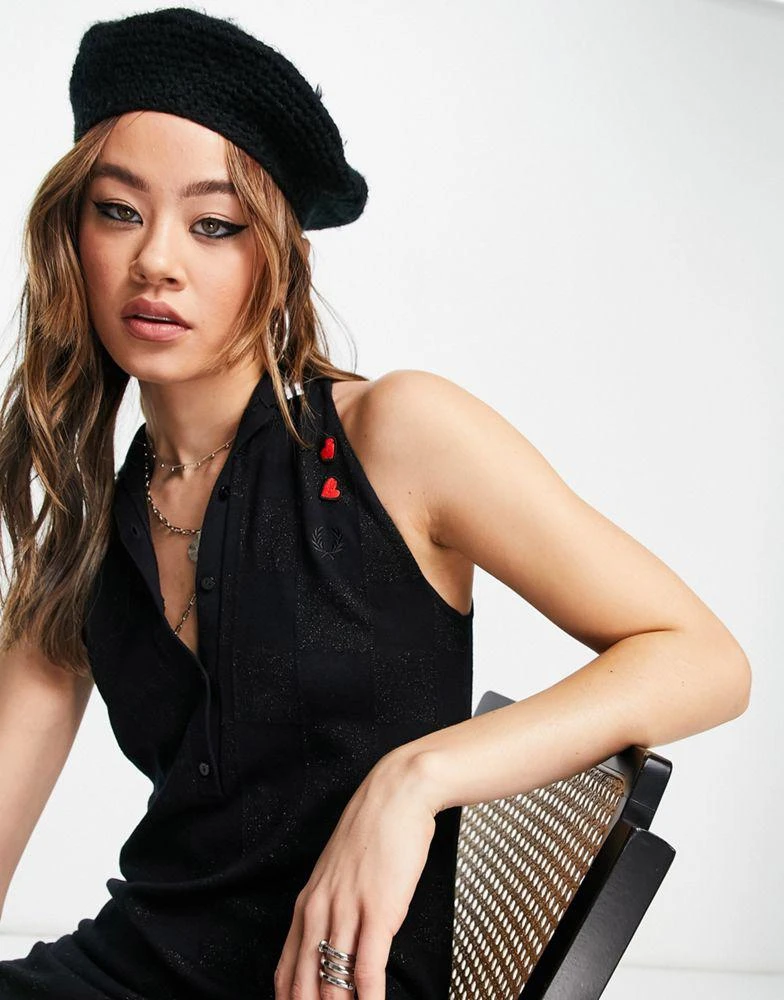商品Fred Perry|Fred Perry x Amy Winehouse checkerboard racer back dress in black,价格¥573,第3张图片详细描述