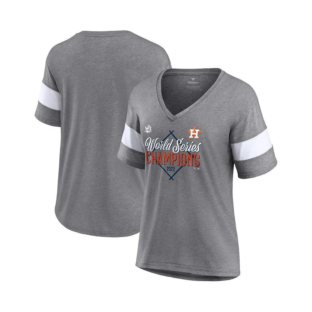 商品Fanatics|Women's Branded Heather Gray Houston Astros 2022 World Series Champions Appeal Play Tri-Blend V-Neck T-shirt,价格¥303,第1张图片