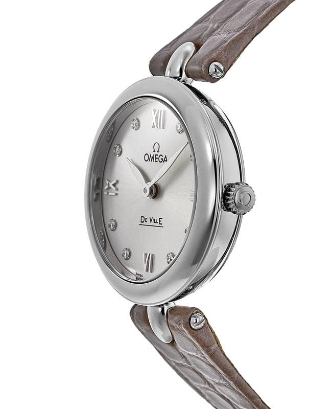 Omega De Ville Prestige Quartz 27.4mm Dewdrop Silver Diamond Dial Leather Strap Women's Watch 424.13.27.60.52.001商品第3张图片规格展示