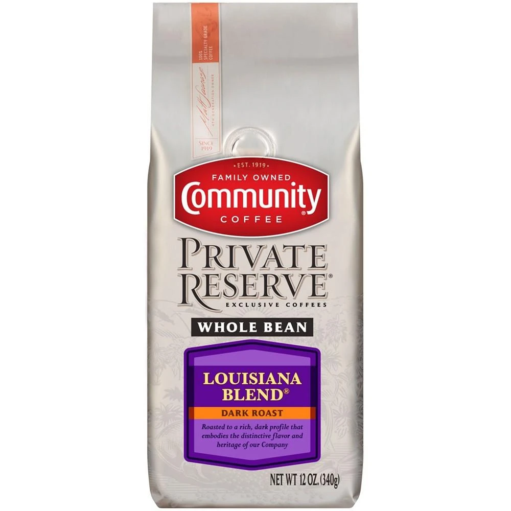 商品Community Coffee|Private Reserve Louisiana Blend Dark Roast Specialty-Grade Whole Bean Coffee, 12 Oz - 6 Pack,价格¥651,第2张图片详细描述