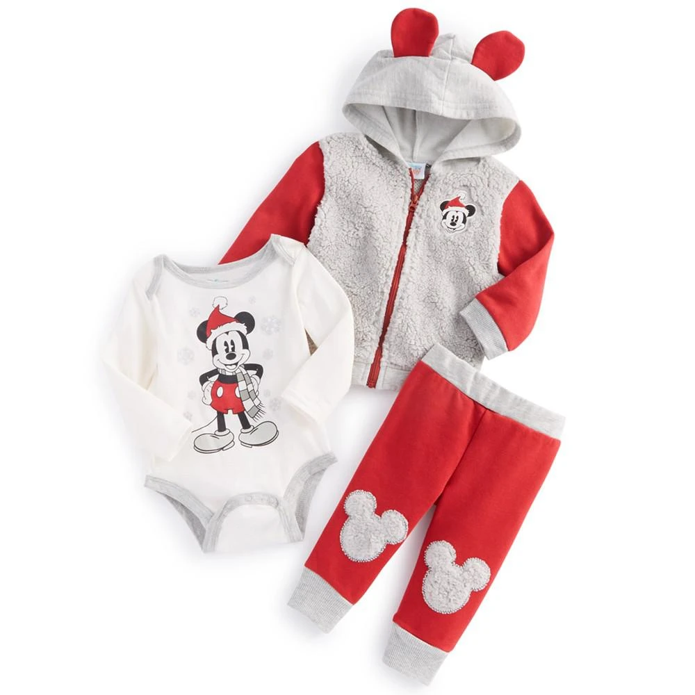 商品Disney|Baby Boys Mickey Mouse Holiday Cozy Jacket, Bodysuit and Joggers Outfit, 3 Piece Set,价格¥366,第1张图片