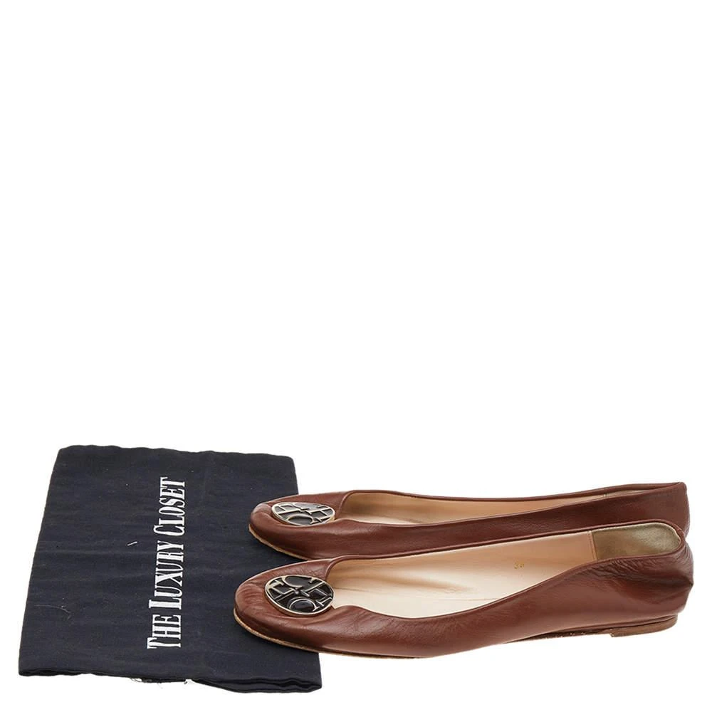 CH Carolina Herrera Brown Leather Logo Ballet Flats Size 39 商品