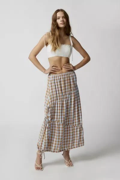 商品Urban Outfitters|UO Ralph Cinched Gingham Midi Skirt,价格¥259,第1张图片