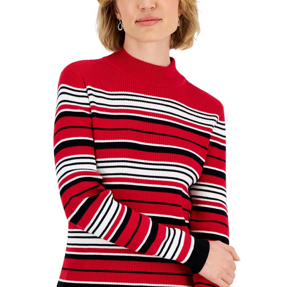 商品Karen Scott|Women's Striped Cotton Mock Neck Sweater, Created for Macy's,价格¥64,第3张图片详细描述