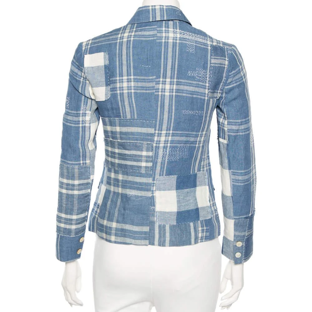 商品[二手商品] Ralph Lauren|Ralph Lauren Blue Checkered Line Patchwork Detail Blazer S,价格¥4152,第3张图片详细描述