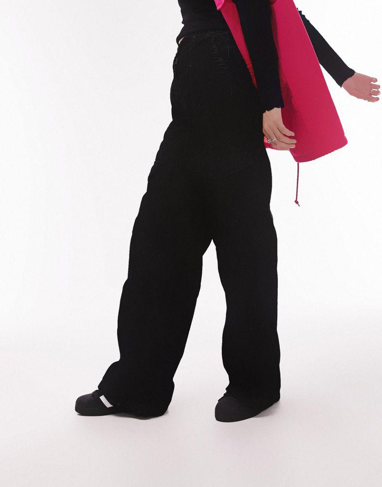Topshop cord utility straight leg trouser in black商品第2张图片规格展示