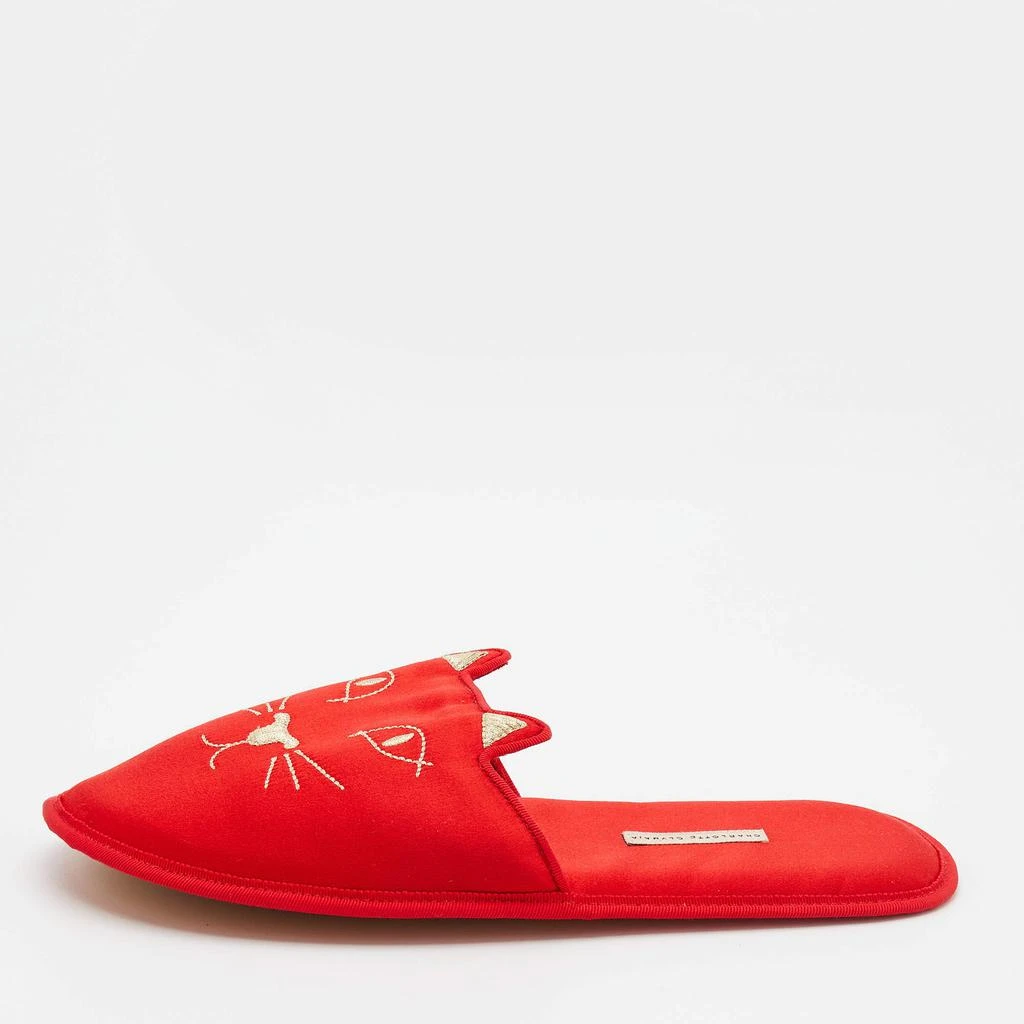 商品Charlotte Olympia|Charlotte Olympia Red Satin Kitty Slipper Flats Size XS 38,价格¥859,第1张图片