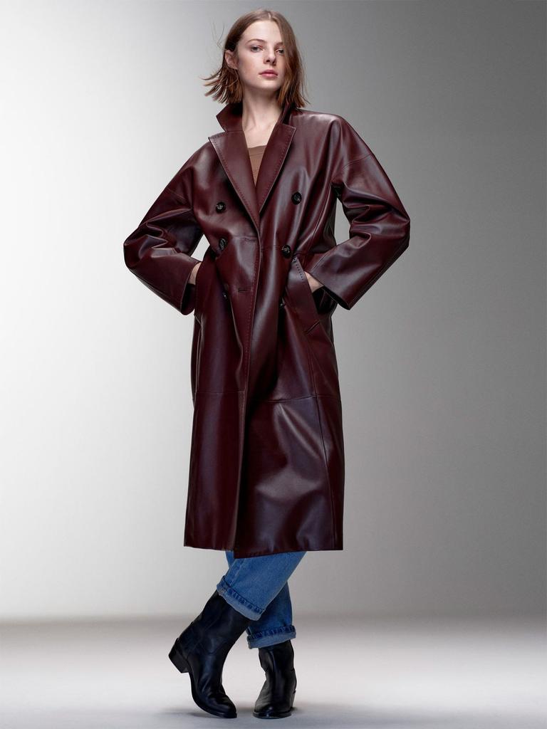 Ussuri Double Breasted Leather Long Coat商品第3张图片规格展示