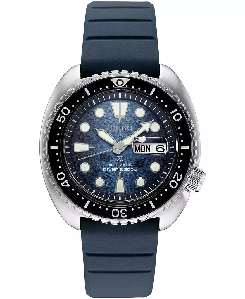 商品Seiko|Men's Automatic Prospex Diver Dark Blue Silicone Strap Watch 45mm,价格¥4571,第1张图片