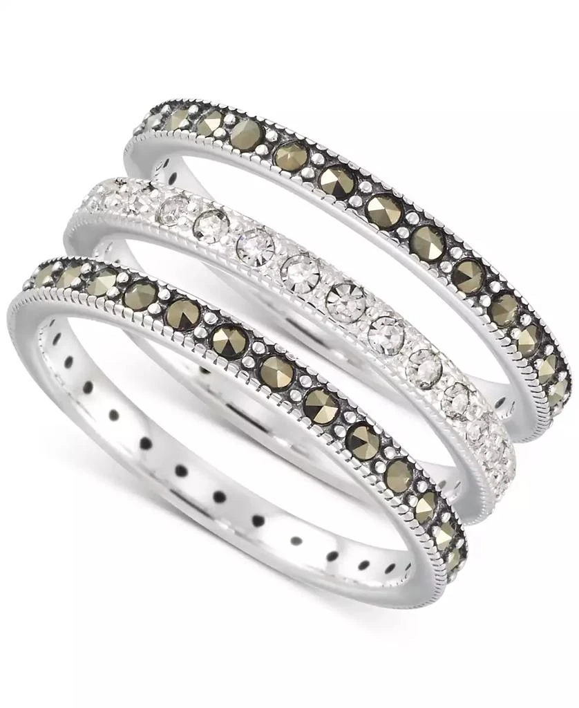 商品Macy's|3-Pc. Set Marcasite (7/8 ct. t.w.) & Crystal Stack Rings in Sterling Silver,价格¥421,第1张图片