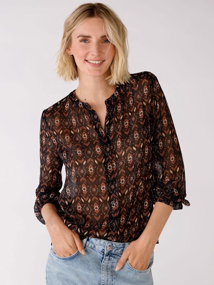 Oui Printed Blouse Brown商品第1张图片规格展示