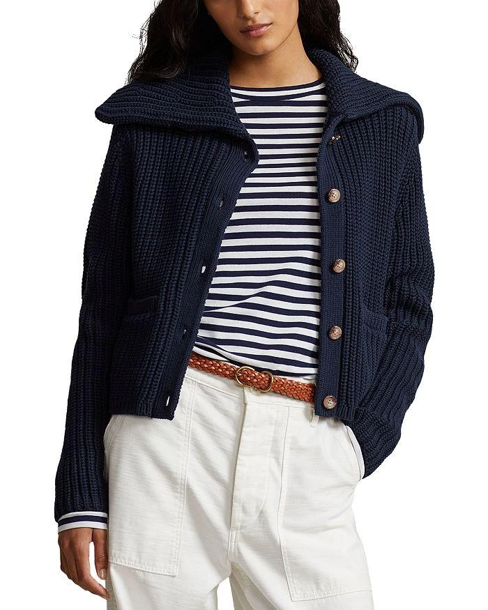 商品Ralph Lauren|Cotton Rib Knit Flap Collar Cardigan,价格¥1905,第1张图片详细描述