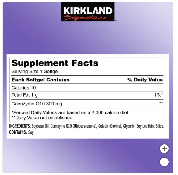 商品Kirkland|美国直邮Kirkland柯克兰CoQ10辅酶高浓度300mg保护心脏100粒软胶,价格¥192,第3张图片详细描述