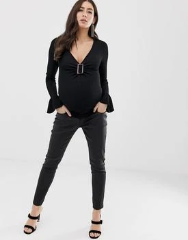 商品ASOS|ASOS DESIGN Maternity top with buckle front and long sleeve and frill sleeve,价格¥63,第4张图片详细描述