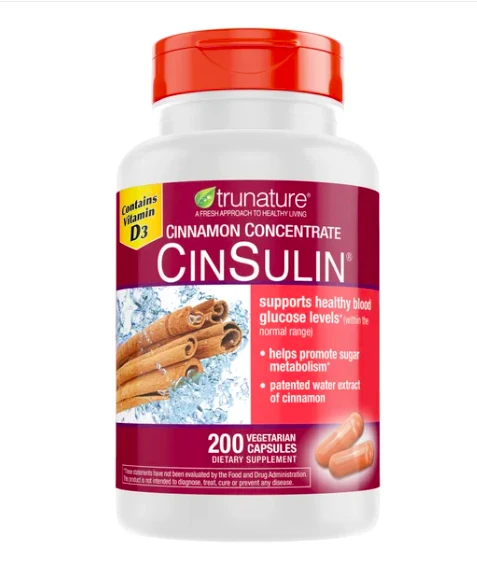 商品trunature|美国直邮TruNature CinSulin肉桂+酵母铬胶囊每日2粒保健200粒,价格¥182,第1张图片详细描述