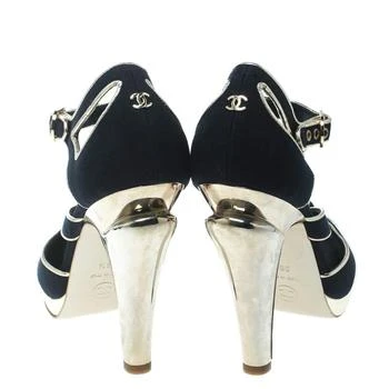 商品Chanel|Chanel Black Canvas With Metallic Gold Leather Cut Out Peep Toe Pumps Size 36.5,价格¥4735,第4张图片详细描述