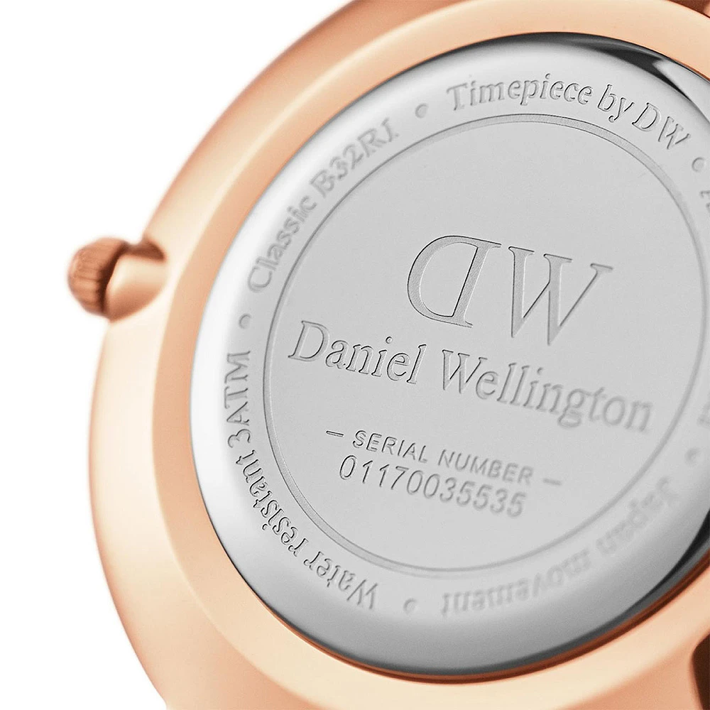 商品Daniel Wellington|包邮 | 32mm白色表盘玫瑰金表壳深棕色皮质表带石英表 DW00100171（预计 1 周发货）【Z洛杉矶直发】,价格¥834,第5张图片详细描述