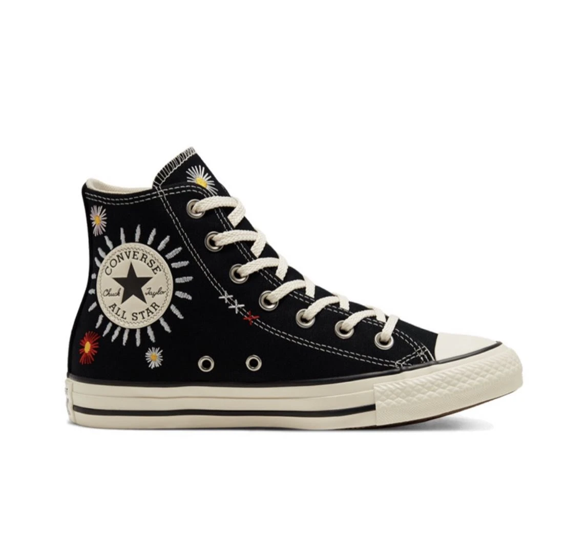 商品Converse|Converse 刺绣小雏菊高帮帆布鞋 女款 黑色,价格¥579,第1张图片