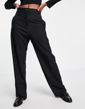 Topshop low slung pinstripe trouser in black商品第1张图片规格展示