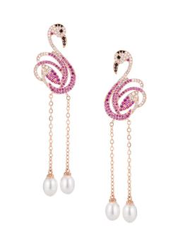  Luxe Crystal & Faux Pearl Pink Flamingo Drop Earrings商品第1张图片规格展示