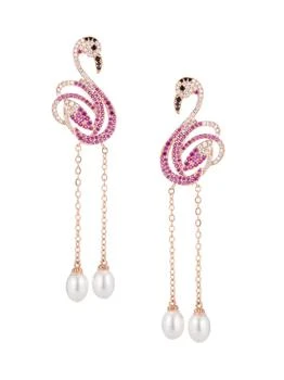 商品Eye Candy LA| Luxe Crystal & Faux Pearl Pink Flamingo Drop Earrings,价格¥368,第1张图片