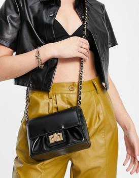 商品ASOS|ASOS DESIGN ruched cross body bag with chain strap in black,价格¥210,第1张图片