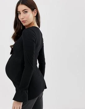 商品ASOS|ASOS DESIGN Maternity top with buckle front and long sleeve and frill sleeve,价格¥63,第2张图片详细描述