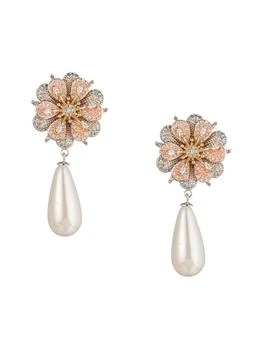 商品Eye Candy LA|Luxe Collection 18K Goldplated, 8MM Shell Pearl & Cubic Zirconia Drop Earrings,价格¥345,第1张图片