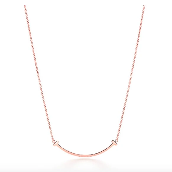 商品[国内直发] Tiffany & Co.|Tiffany 小号T 笑脸项链 18k玫瑰金 美国官网参考价$975,价格¥6929,第1张图片