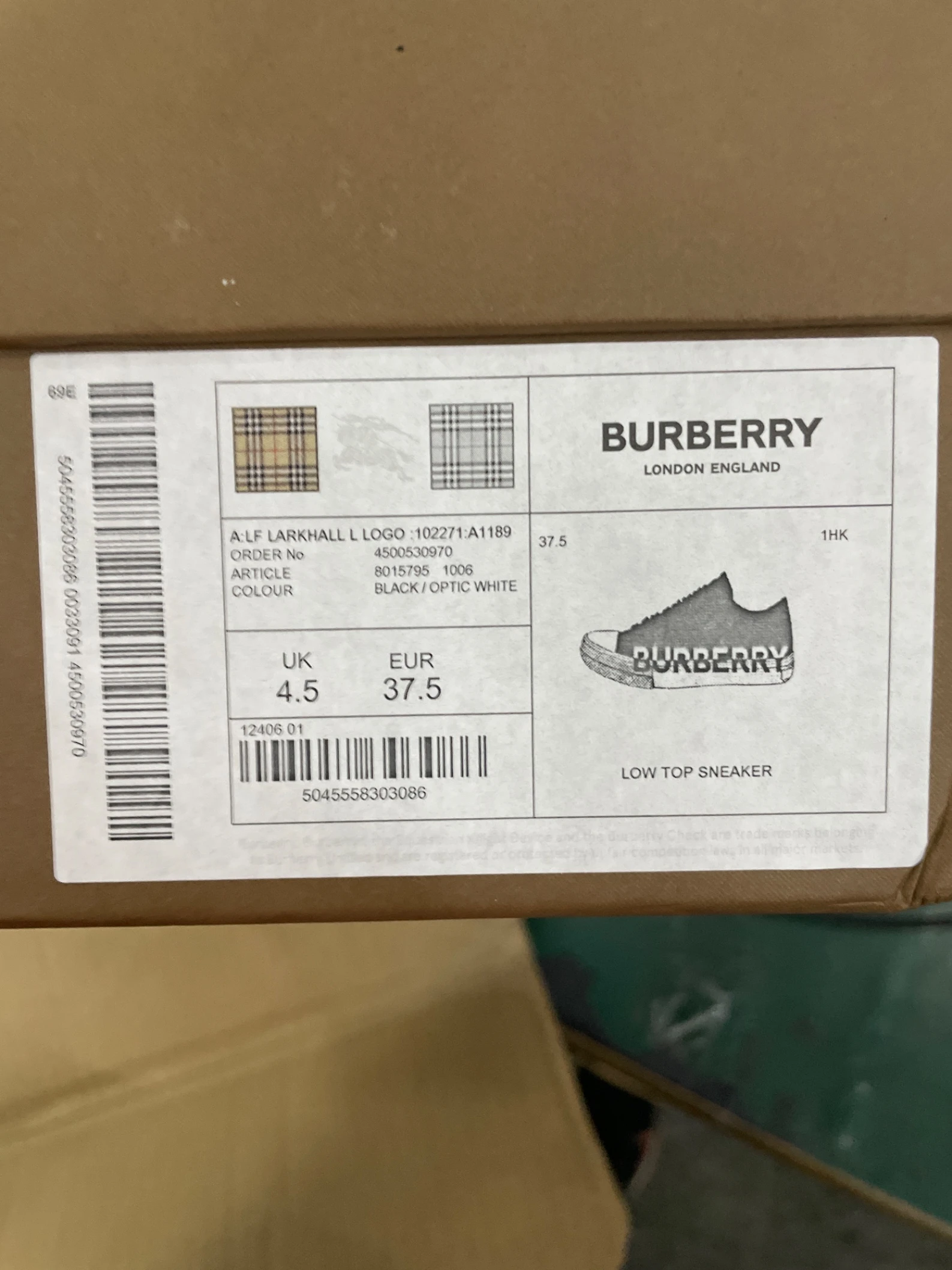 商品Burberry|Logo Print Vintage Check Sneaker ,价格¥3130,第3张图片详细描述