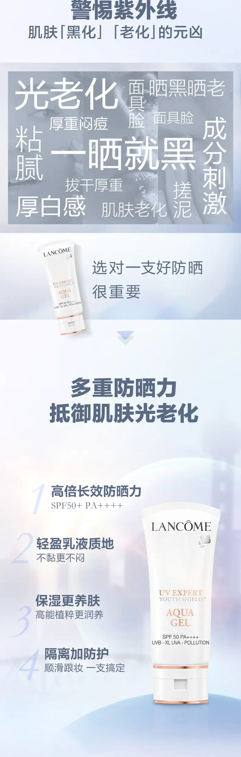 包邮｜兰蔻 19版 柔皙轻透防晒乳SPF50 PA++++ 清爽型 AQUA GEL 50ML【香港直发】（韩免版） 商品