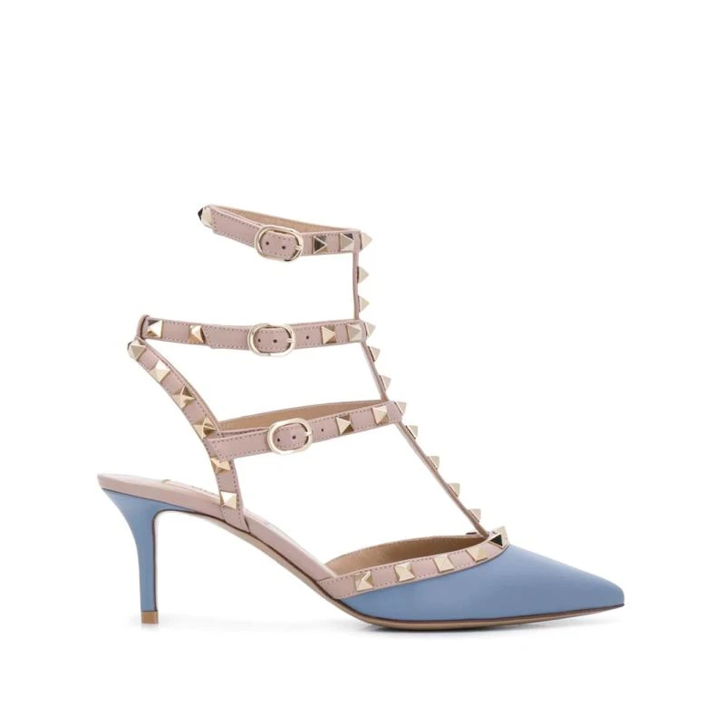商品Valentino|VALENTINO 女士蓝色铆钉小牛皮高跟鞋 UW2S0375-VOD-39K,价格¥3806,第1张图片