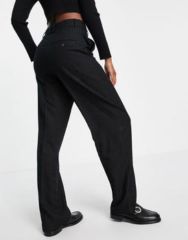 Topshop low slung pinstripe trouser in black商品第2张图片规格展示