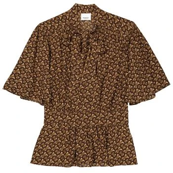 商品Burberry|Monogram Print Silk Blouse in Bridle Brown ,价格¥3018,第1张图片