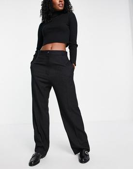 Topshop low slung pinstripe trouser in black商品第4张图片规格展示