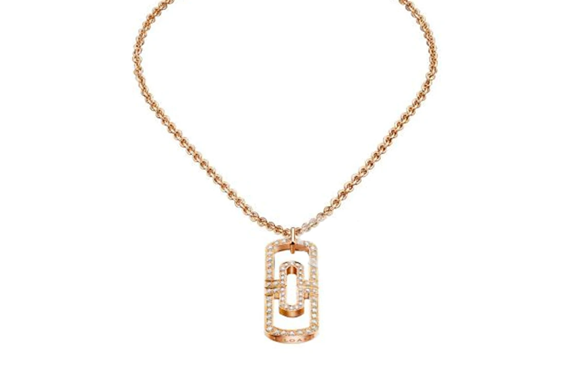 商品[国内直发] BVLGARI|宝格丽 PARENTESI系列 回形针满钻 18K玫瑰金 项链 男女同款情侣款,价格¥159674,第1张图片