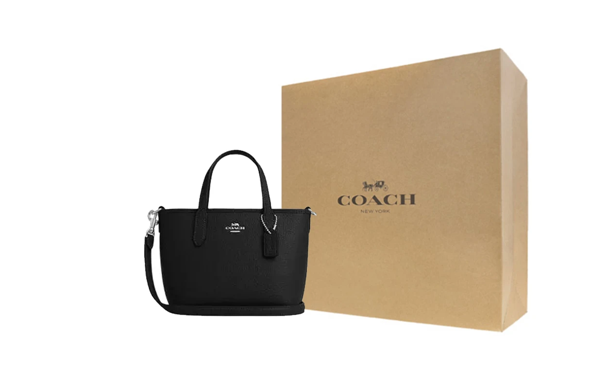 商品[国内直发] Coach|蔻驰 City 15 品牌徽标可调节可拆卸肩带 牛皮革 托特包Tote包购物袋单肩斜挎手提包 迷你 女款 黑色,价格¥1424,第8张图片详细描述