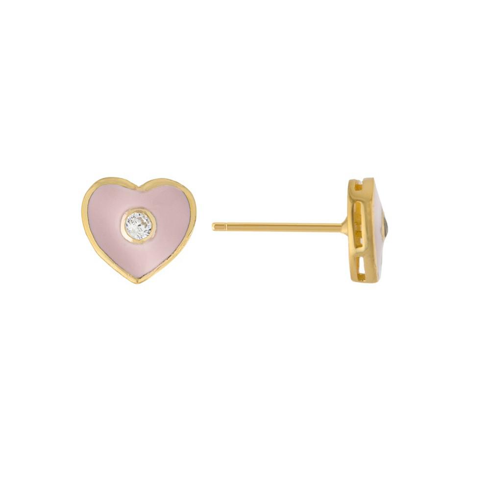 Clear Cubic Zirconia and Pink Enameled Heart Stud Earrings商品第1张图片规格展示