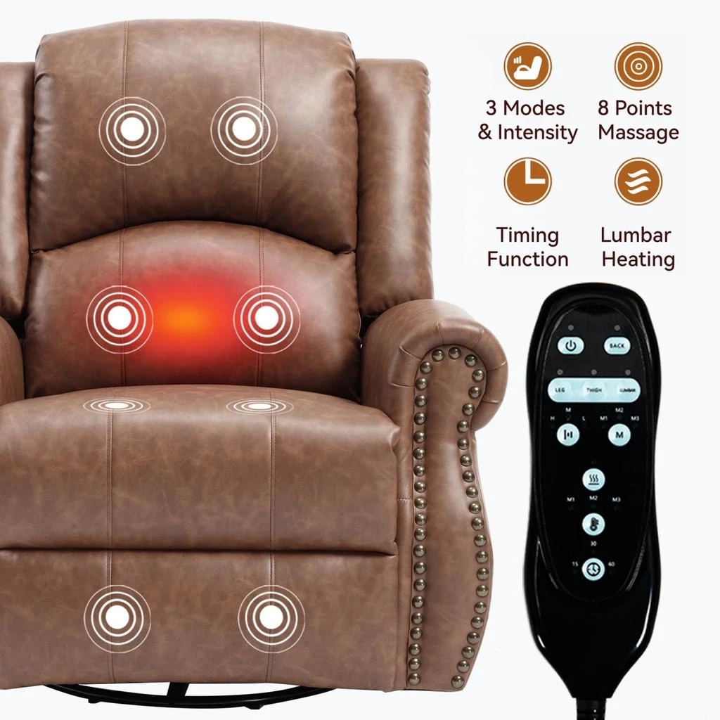 商品Streamdale Furniture|Streamdale Heat Massage Rocker Recliner Chair, Swivel Fabric, Yellow,价格¥4501,第4张图片详细描述