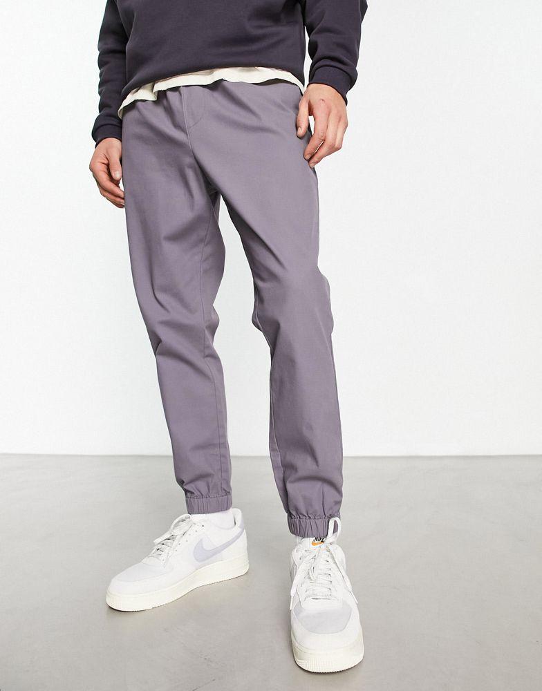 ASOS DESIGN tapered chino joggers with elasticated waist in charcoal商品第1张图片规格展示