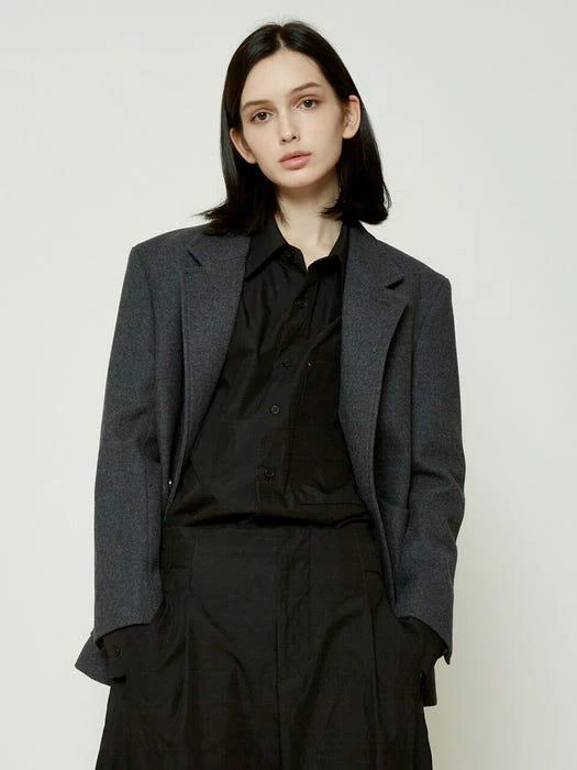商品MIM the wardrobe|Basil Wool Felt Daddy Jacket _ Grey,价格¥1799,第1张图片